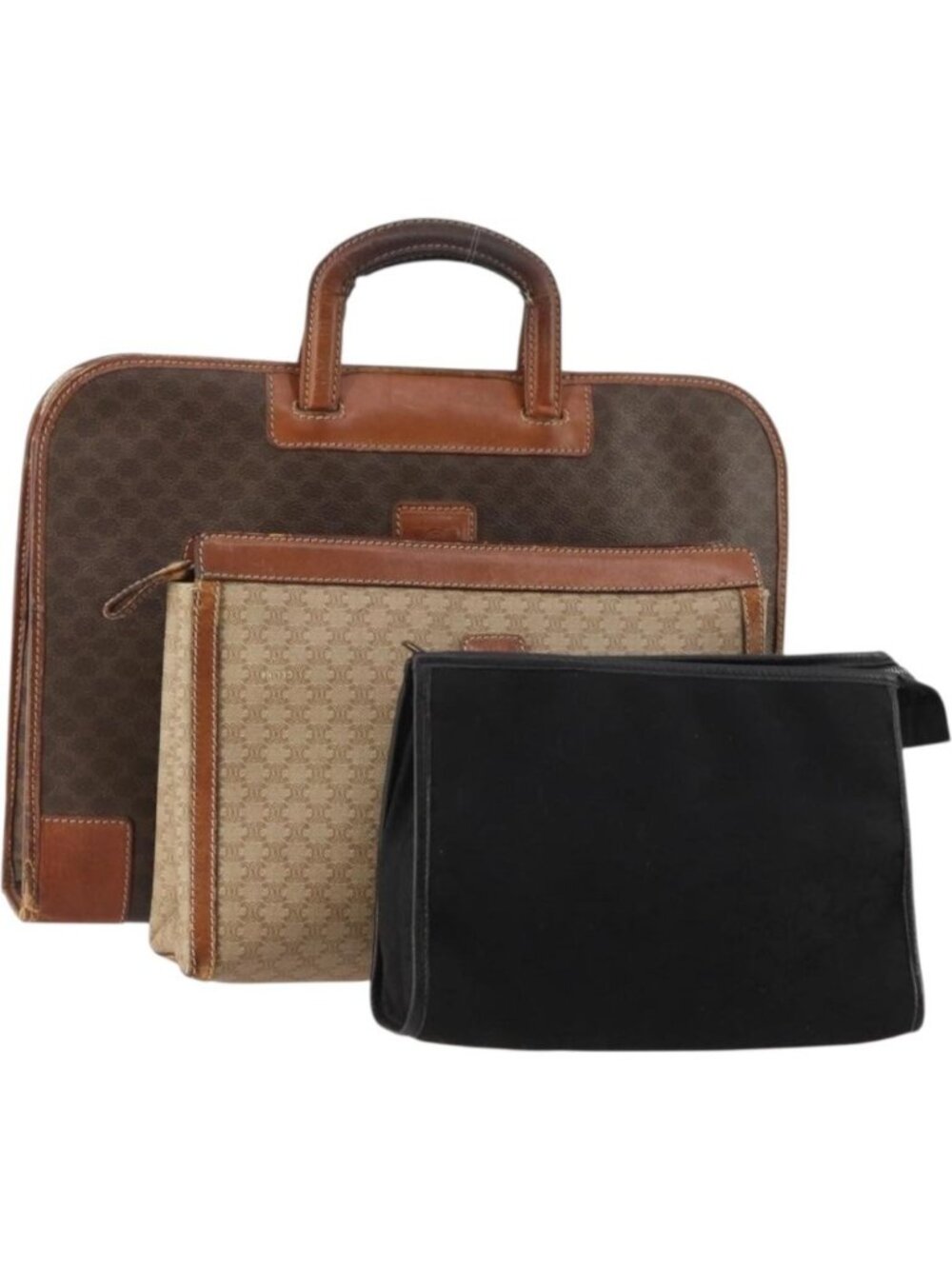 CELINE Macadam Canvas C Macadam Canvas Bag PVC Leather 3 Set Brown